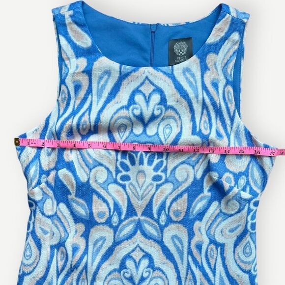 Vince Camuto Sleeveless Blue Abstract Print Zip Back Lined Mini Dress. 8. - Picture 5 of 8